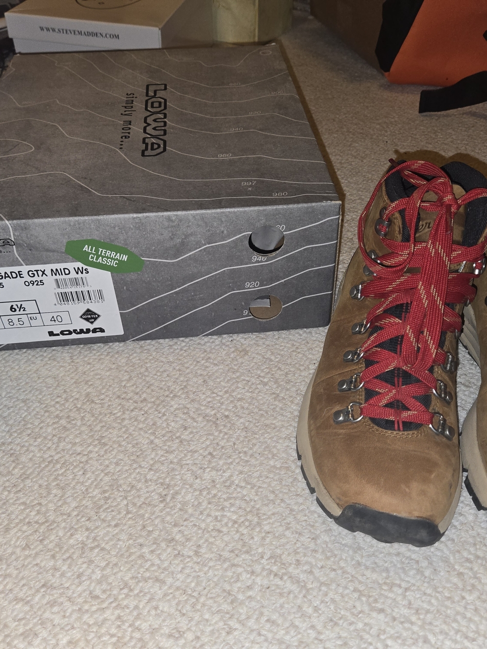 Lowa Men’s Brown Leather Hiking Boots with Red Laces
